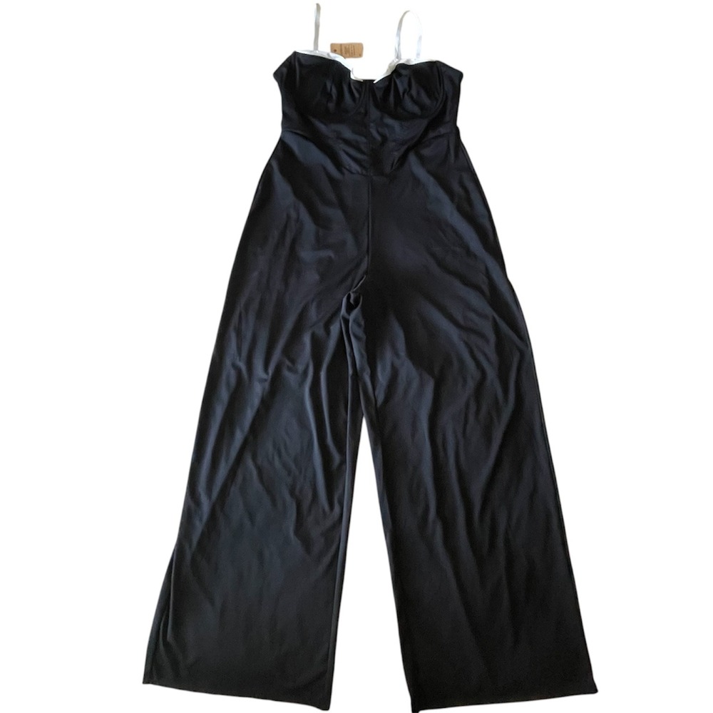 Popilush Contrast Trim Shapewear Jumpsuit Black 3XL plus New